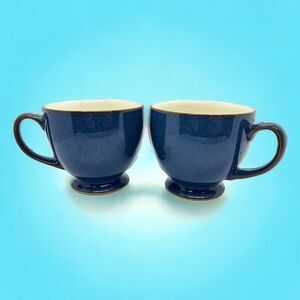 Denby Footed Blue Mugs Set Of 2